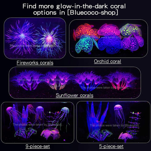 Soft Silica Gel Aquarium Decorations, Glow in The Dark Coral Ornaments for Fish Tank (Purple, Sunflower)
