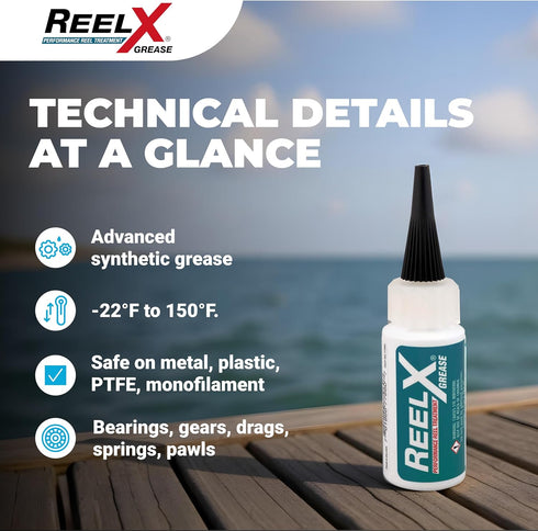 ReelX Fishing Reel Grease, Marine-Grade Anti-Rust Lubricant for Bearings, Spinning, Baitcasting, Spincast, Fly