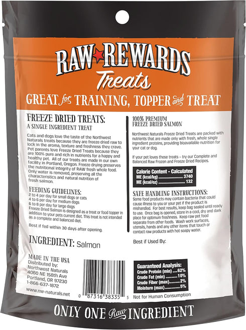 Northwest Naturals Raw Rewards Freeze-Dried Salmon Treats for Dogs and Cats - Healthy, 1 Ingredient, Human Grade Pet