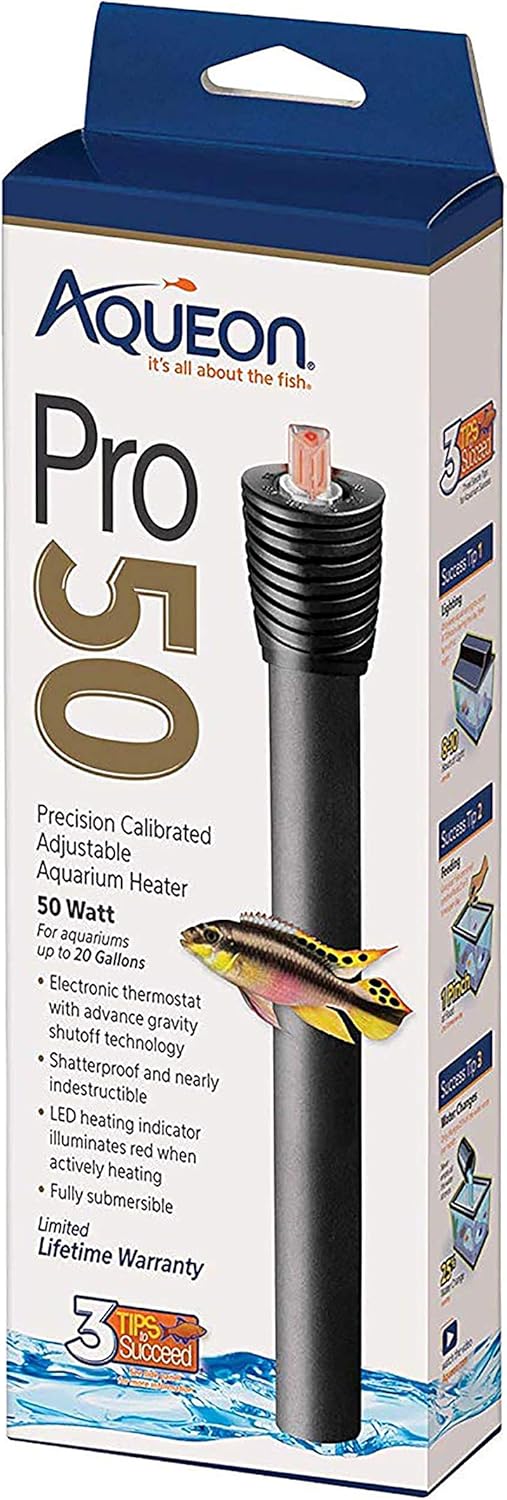 Aqueon Adjustable PRO Aquarium Heater, 50 Watts for Up to 20 Gallons