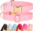 PET ARTIST Soft & Comfy Girl Dog Collars, Bright Classic Pink Leather for Medium Dogs, Heavy Duty Nylon with Quick