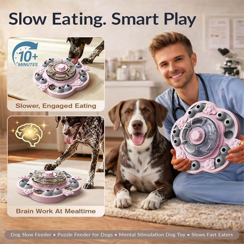 3 KADTC Dog Puzzle Toy, Levels of Step-by-Step Challenge, Spin-to-Release Treat Dispenser, Slow Feeder & Mental