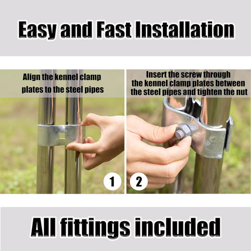 Mabeeze Dog Kennel Panel Clamps for 1-3/8" Pipes - 20 sets Pack of Galvanized Steel Connectors for Chain Link Fence