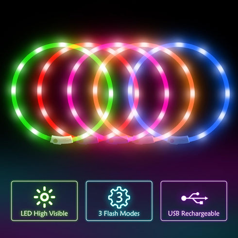 BSEEN Light Up Dog Collar, Silicone LED Rechargeable Glowing Puppy Collar, Pink