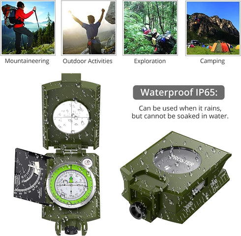 Proster IP65 Hiking Compass with Sighting Clinometer, Professional Military Waterproof Camping Compass with Carry Bag.