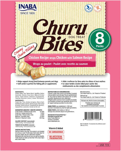 0.42 48 (8 Pack), INABA Churu Bites for Dogs, Grain-Free, Soft/Chewy Baked Chicken Wrapped Churu Filled Dog Treats