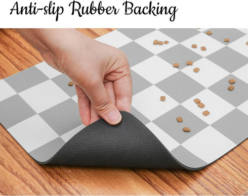 Ralxion Checkered Dog Feeding Mat: Absorbent Pet Placemat for Food and Water Bowls, Retro Modern Aesthetic, 12" X19”