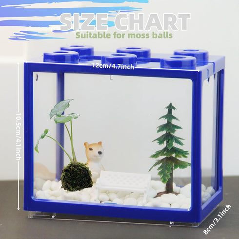 Small Sea Monkey Tank, Stackable Mini Betta Fish Tank Kit with Gravel, Moss Ball, 0.27 Gallon Acrylic Cube Fish Bowl