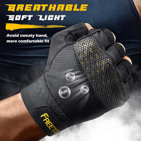 FREETOO Workout Gloves for Men, Weight Lifting Gloves with Full Palm Protection, Ultra Ventilated, Cushion Pads