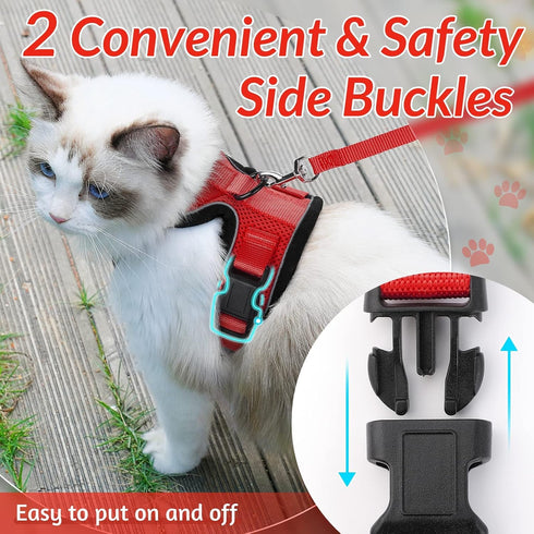 rabbitgoo Cat Harness and Leash - Soft Adjustable Vest for Walking, Escape Proof, Breathable Reflective Strips (Red, S)