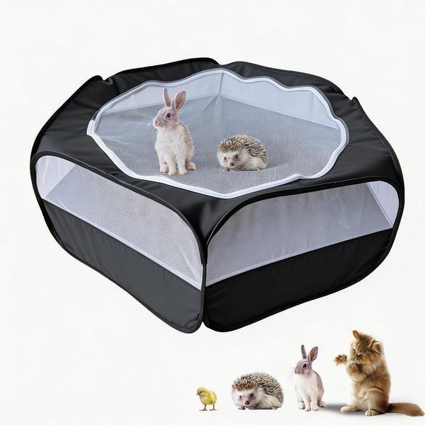 Denyskwin Small Animal Playpen with Zippered Mesh Cover - Portable Foldable Chicken Brooder