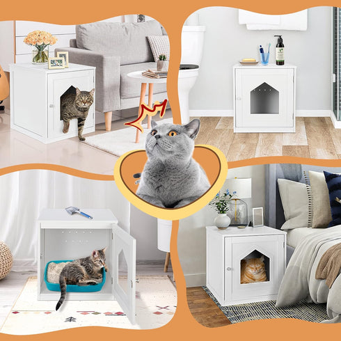 ZENY White Cat House & Litter Box Enclosure with Ventilation