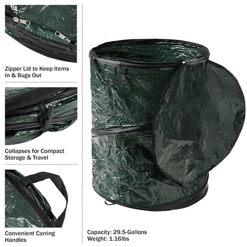 Wakeman 29.5-Gallon Pop Up Outdoor Garbage Can - Collapsible Trash Can for Yard Waste, Laundry, Parties - Camping