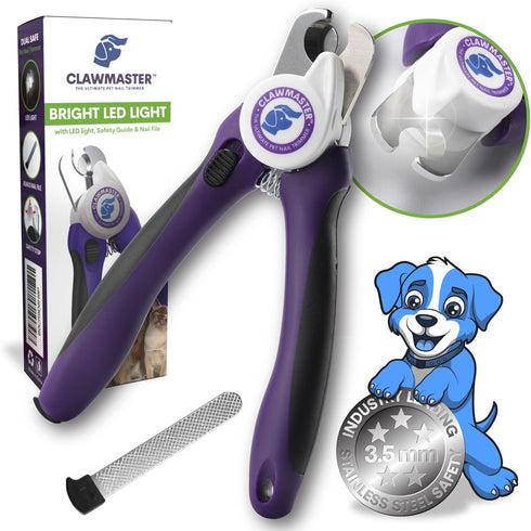 Claw Master Lighted Pet Nail Clippers, Precise Trimmer & Cutter for Dogs & Cats, Includes Safety Guard & Nail File