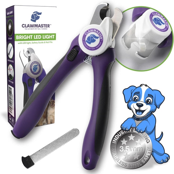 Claw Master Lighted Pet Nail Clippers, Precise Trimmer & Cutter for Dogs & Cats, Includes Safety Guard & Nail File