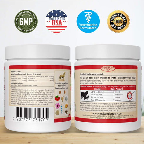 Cranberry Powder for Dogs, Urinary Tract Health, Bladder Support, Bacon Flavor, 100 Scoops