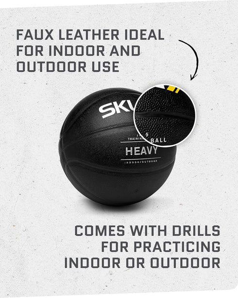 29.5" 3-lb SKLZ Weighted Training Basketball, - Heavy Training Ball - Black, Quality Faux Leather Construction