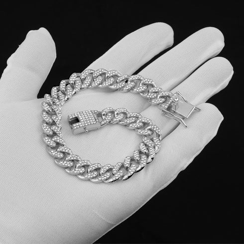 Dog Chain Collar, Silver Dog Necklace Diamond Cuban Link 13mm Wide Metal Pet Collar for Large Medium Small Dogs