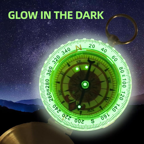 NeoLum Brass Pocket Compass with Luminous Dial, Golden Vintage Pocket Watch Style Compass, Sports Waterproof Navigation