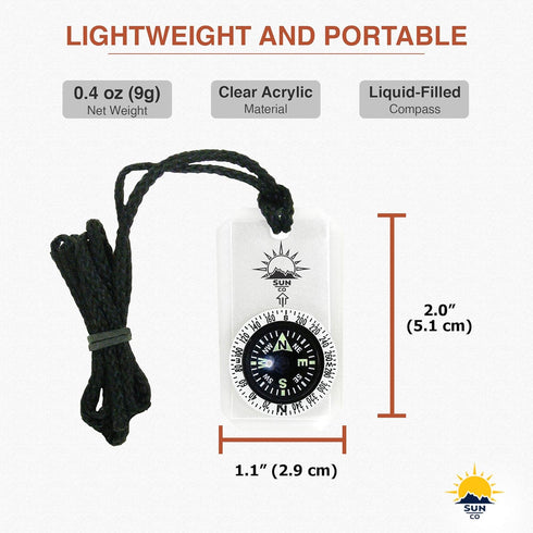 Sun Company MiniComp II - Mini Orienteering Compass with Rotating Bezel, Easy-to-Read Zipper Pull
