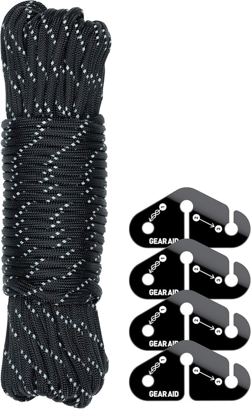GEAR AID Taut Line Kit - 550 Paracord for Hanging Gear on a Travel Clothesline, Black, One Size