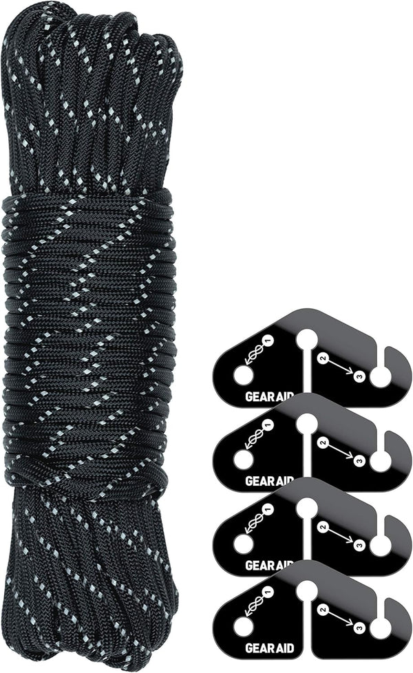 GEAR AID Taut Line Kit - 550 Paracord for Hanging Gear on a Travel Clothesline, Black, One Size