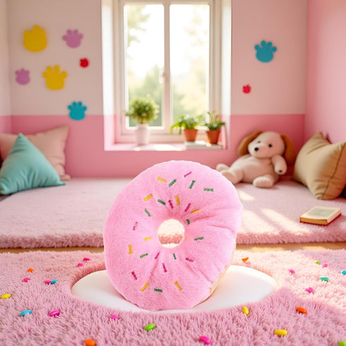 Jowxsx Pink Donut Shape Dog Toys,Plush Pet Toy Sprinkled Donut Dog Chew Toy,No Stuffing Squeaky Plush Toy, Animal Play