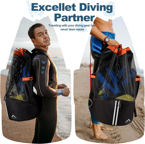XL Mesh Backpack for Scuba Diving, Snorkeling Gear & Equipment, Holds Mask, Fins, Snorkel