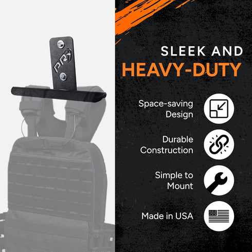 PRx Performance Wall-Mounted Heavy Duty Storage Hanger for Weight Vests, Tactical Gear, Backpacks, Body Armor Plate