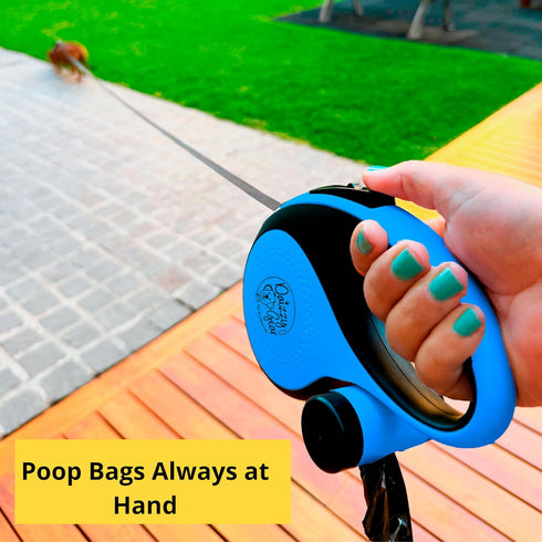 Dog Leash - Retractable Leash for Pets, Puppies, Small and Medium Breeds. Tangle Free 16FT Extendable Leash for Dogs with Removable Poop Bag Dispenser & 2 Rolls of Bags. (Blue, Medium)