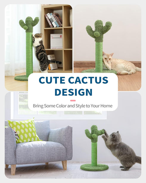 Made4Pets Cat Scratching Post, 21.7" Cactus Cat Scratcher with Natural Sisal Rope for Indoor Cats, Dangling Balls
