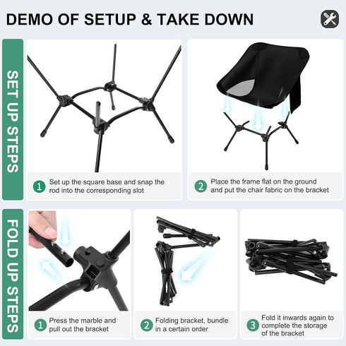 Howjoe Lightweight Camping Chairs with Adjustable Height, Portable Camping Chairs for Adults with Carry Bag and Side