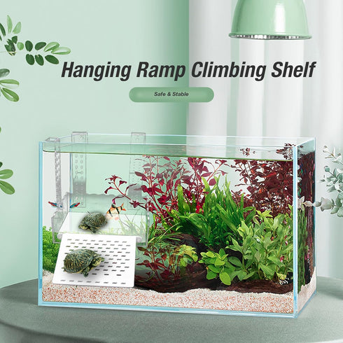 VIKKSAER Turtle Basking Platform - Simulated Lawn, Transparent Aquatic Reptile Tortoise Resting Dock, Hanging Ramp (XL)