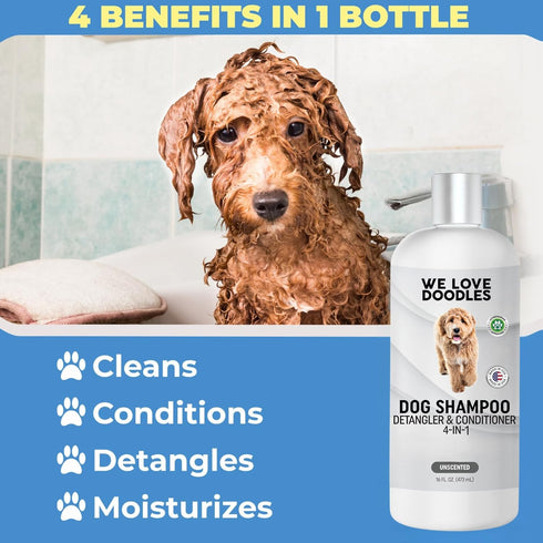 USA,16OZ Dog Shampoo, Conditioner & Detangler - Best Shampoo for Goldendoodles, Poodles & Doodles Pet Hair