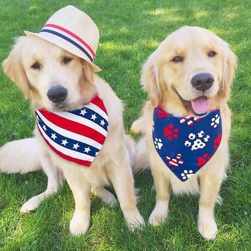 2 Pack Dog and Cat Bandanas - Washable Adjustable Triangle Pet Scarf Bibs for Small, Medium, Large Dogs and Cats