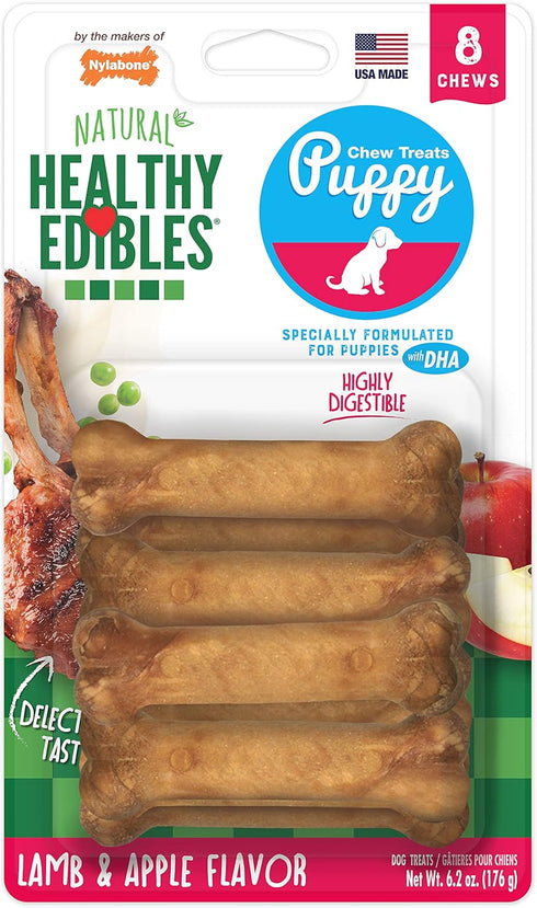 Nylabone Healthy Edibles Natural Puppy Chews, Long Lasting Lamb & Apple Flavor, X-Small/Petite, 8 Count