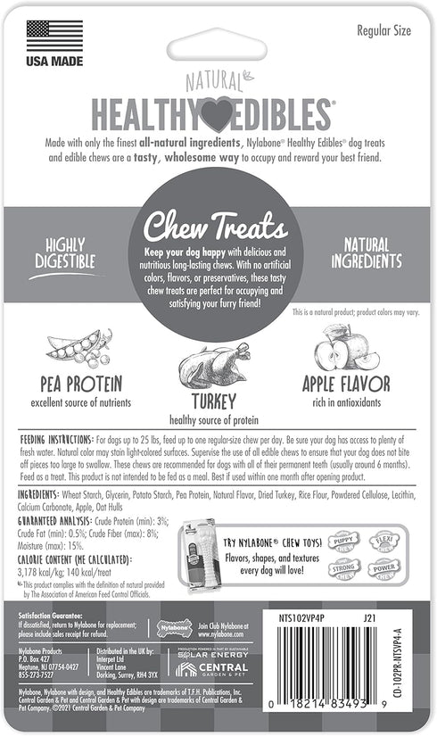 Nylabone Healthy Edibles Natural Dog Chews, Long Lasting Turkey & Apple Flavor, Small/Regular