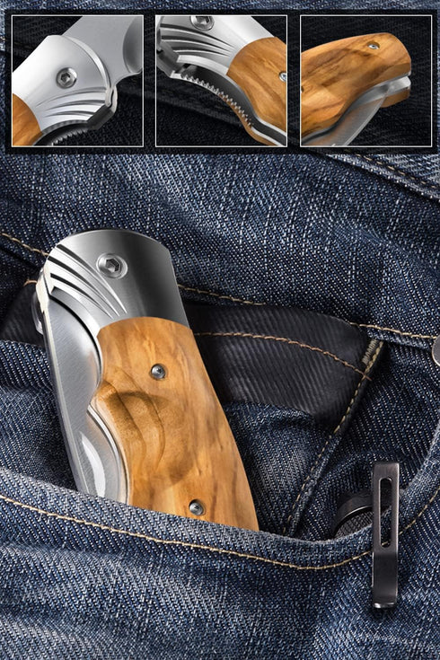 Gentleman’s Folding Pocket Knife - Sharp Blade with Wood Handle - Best Camping, Hunting EDC Gear - Birthday Christmas
