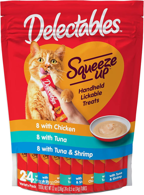 Hartz Delectables Squeeze Up Interactive Lickable Wet Cat Treats, Tuna & Shrimp, 24 Count