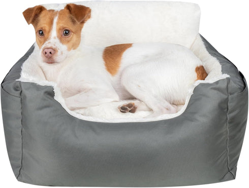 Best Pet Supplies Dog Booster Seat for Car, Truck, SUV - Soft Plush Cushion with Tall Pillow & Secure Straps, Gray