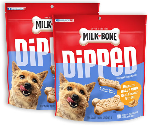 Milk-Bone Dipped Dog Treat Biscuits - 32 Ounce (Pack of 2) - Baked with Real Peanut Butter