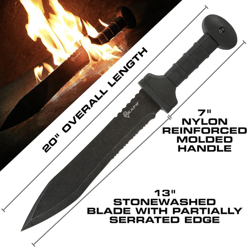 Reapr 11019 Legion Tactical Sword with Sheath for Camping, Hiking, Emergencies, Self-Defense, 20" Overall Length, Black
