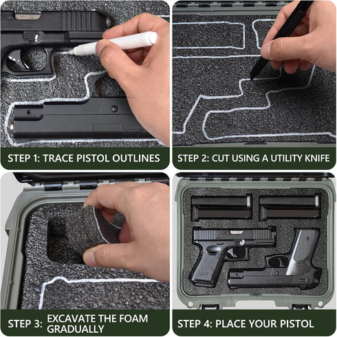 Turokacase 2 9mm Pistol Case for Handguns TSA Approved Hard Shell Gun Case with Triple-Layer DIY Customizable Foam