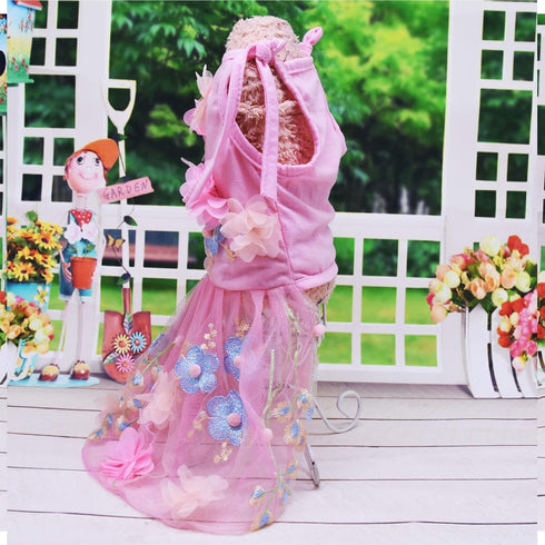 SEIS Flower Lace Dog Dress, Cat Princess Suspender Costume, Puppy Tutu Floral & Bow Clothes for Small Medium Dogs