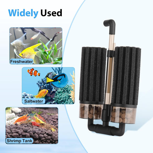 2 hygger Aquarium Double Sponge Filter: Upgraded Sponge Filter with Larger Filtration Area, Come with Extendable Clip