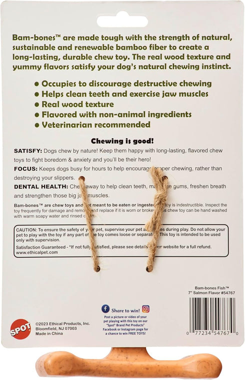 SPOT Bam-Bones Fish, Durable Long Lasting Dog Bone Made with Strong Bamboo Fiber for Light to Moderate Chewers, 5.5in
