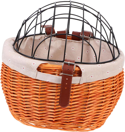 Sturdy Wicker Bike Basket Front Attached Resistant Hand-Woven Rattan Capacity Shopping and