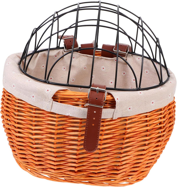 Sturdy Wicker Bike Basket Front Attached Resistant Hand-Woven Rattan Capacity Shopping and