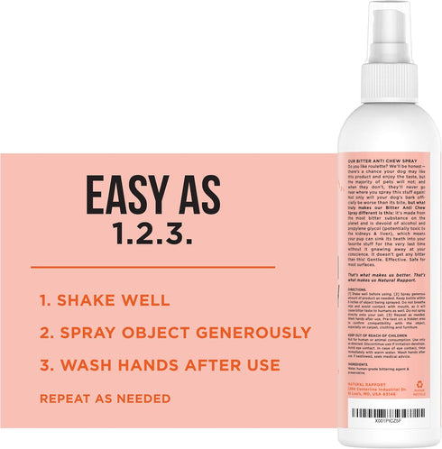 Natural Rapport Pet Anti-Chew Spray, The Only Bitter Anti-Chewing Spray Dogs May Need, 8 fl oz