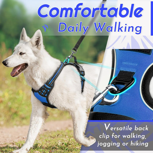 Eagloo Dog Harness for Large Dogs, No Pull Vest with Reflective Strips, Control Handle, Adjustable, Blue, Size L